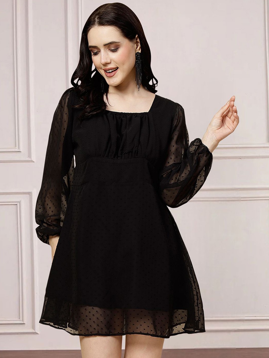 

MISS AYSE Women Cotton Fit & Flare Dress, Black