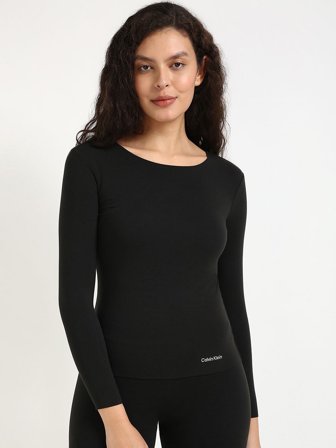 

Calvin Klein Jeans Women Round Neck Thermal Top, Black