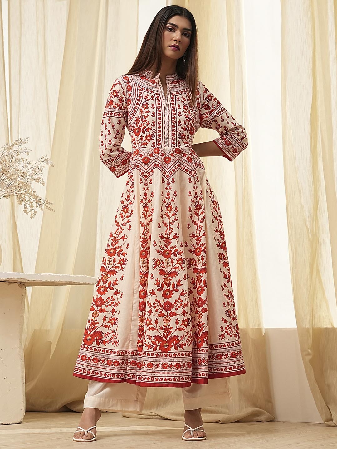 

Biba Women Floral Printed Regular Pure Cotton Kurta with Palazzos, Rust