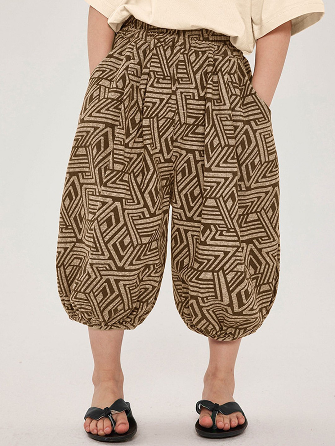 

LULU & SKY Boys Printed Loose Fit Trousers, Brown