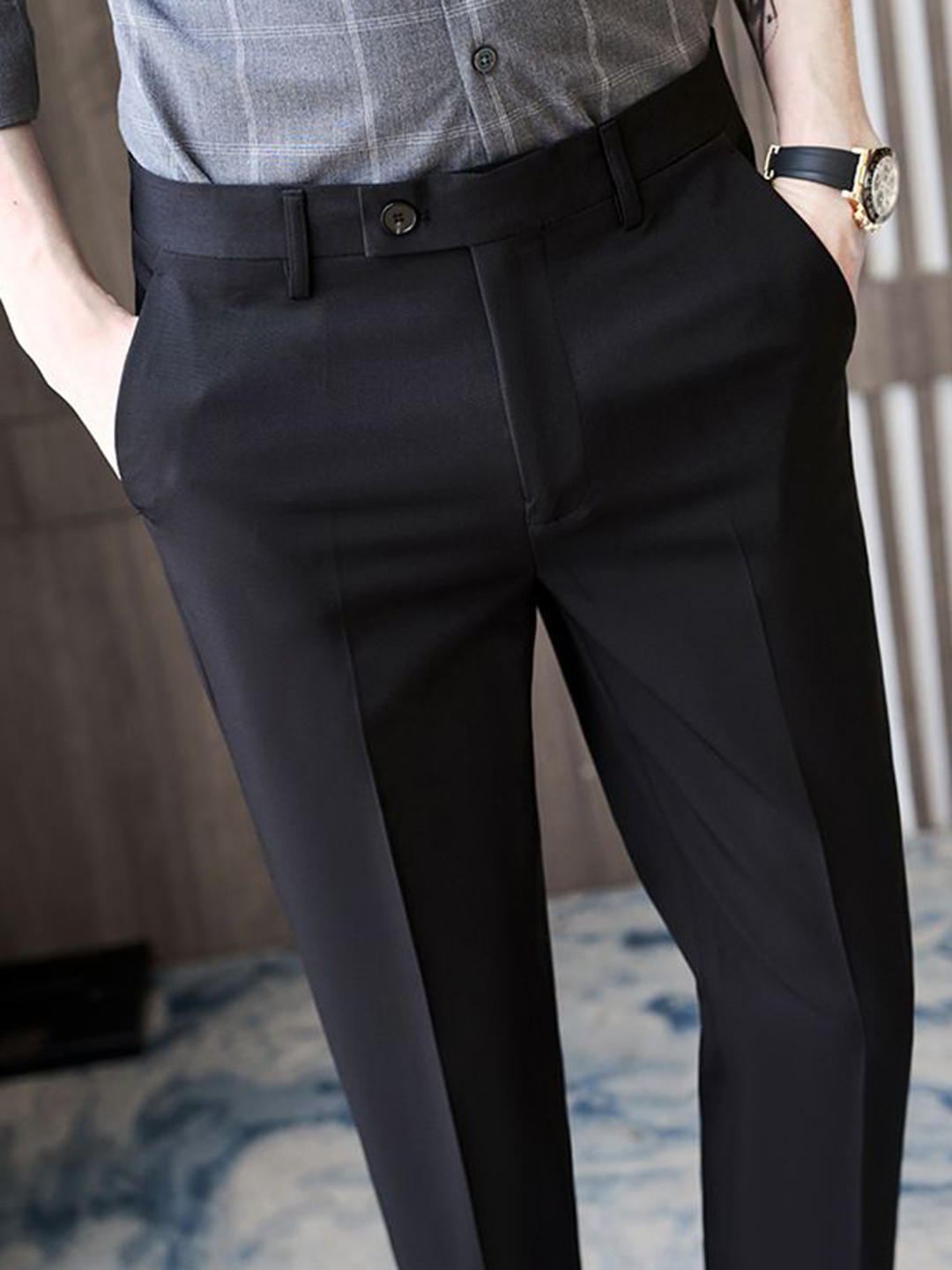 

StyleCast Men Straight Fit Mid-Rise Trouser, Black