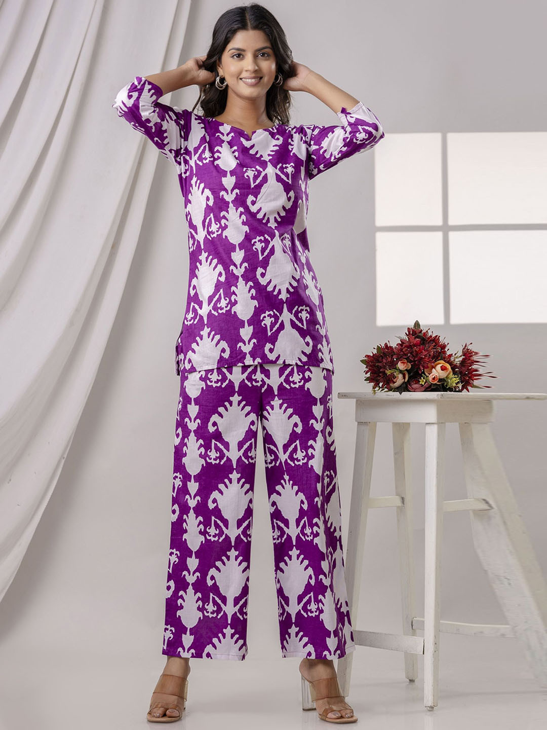 

POSHART FASHION AS UNIQUE AS YOU ARE Printed Top & Trousers Co-Ords, Purple