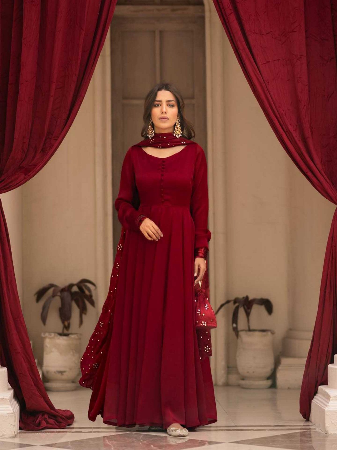 

mimi design Women Regular Kurta with Dhoti Pants & With Dupatta, Red