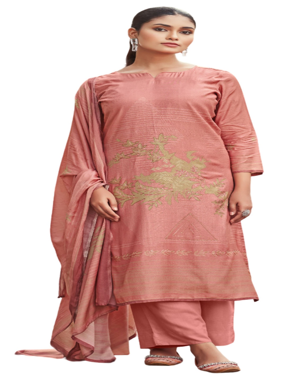 

DRAVINAM Floral Printed Sequinned Pure Cotton Unstitched Dress Material, Pink