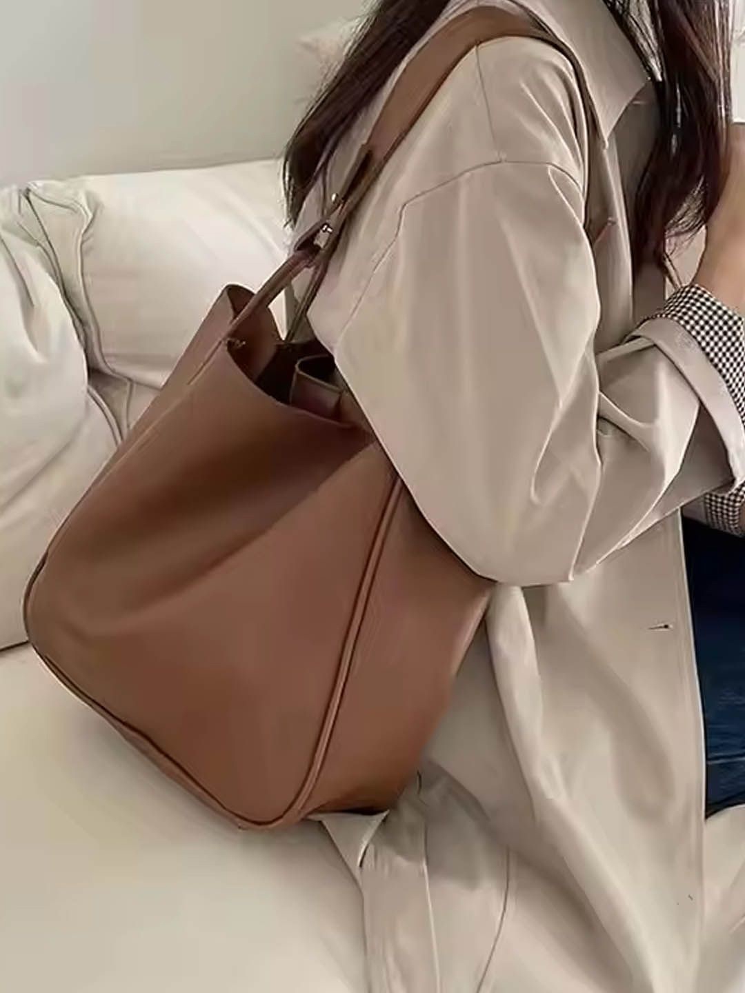

StyleCast Bucket Shoulder Bag with Cut Work, Brown