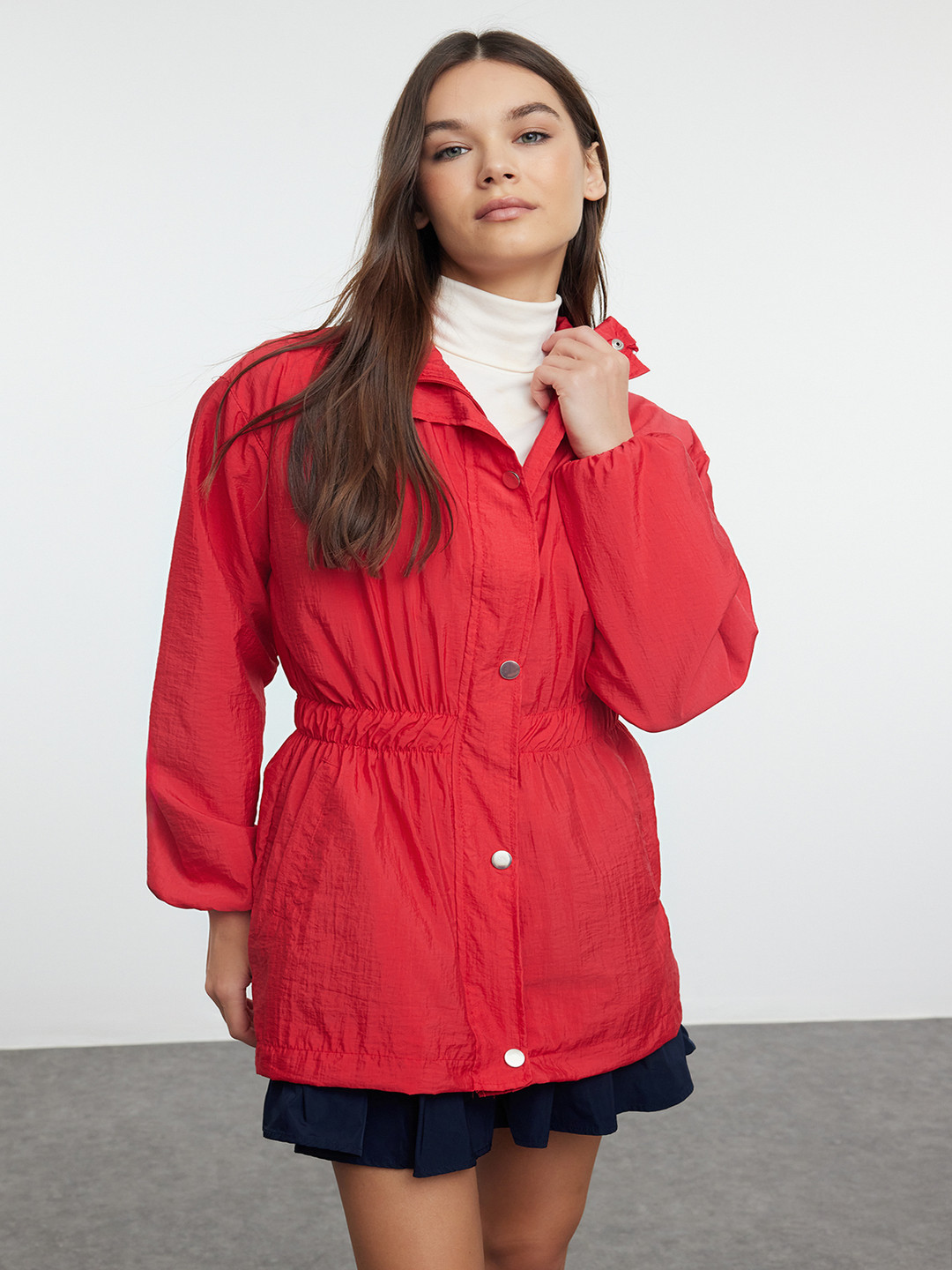 

Trendyol Women Mock Collar Solid Casual Tailored Jacket, Red