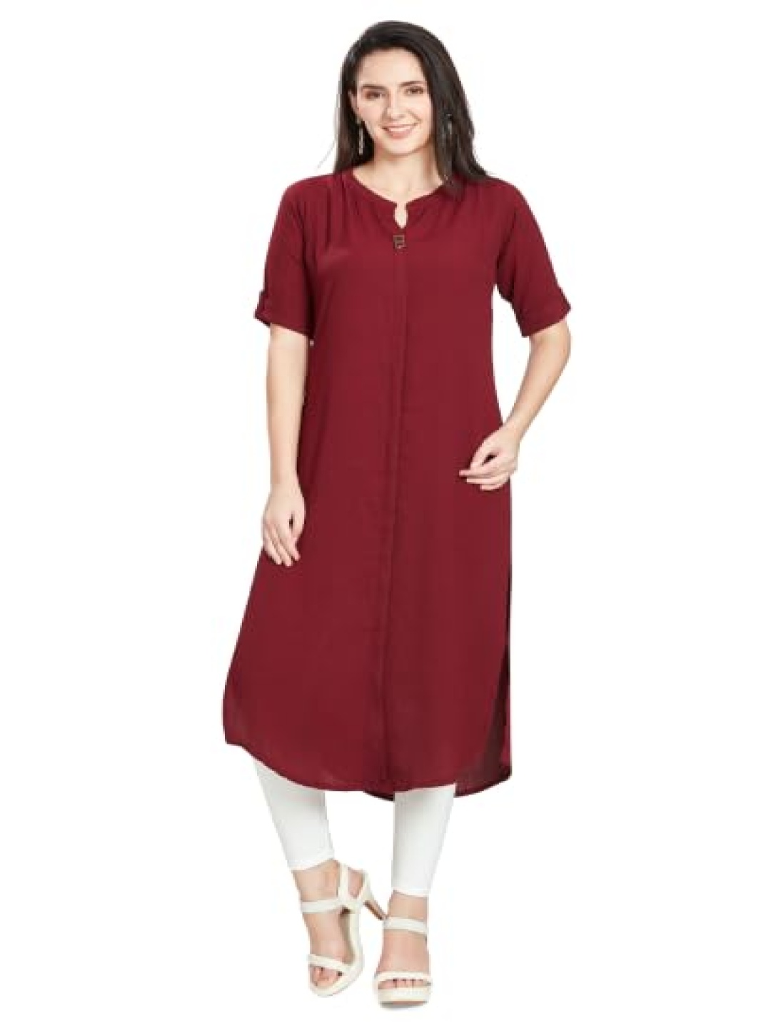 

Nioni Women Flared Sleeves Patchwork Khadi Kurta, Maroon