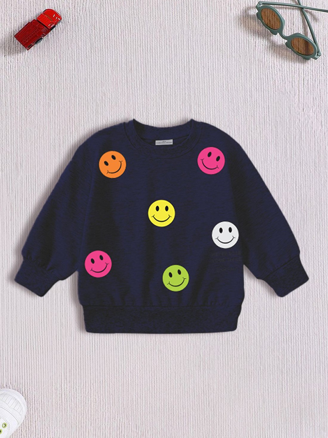 

FOREVER FRIDAY Girls Graphic Printed Pure Cotton Sweatshirt, Navy blue