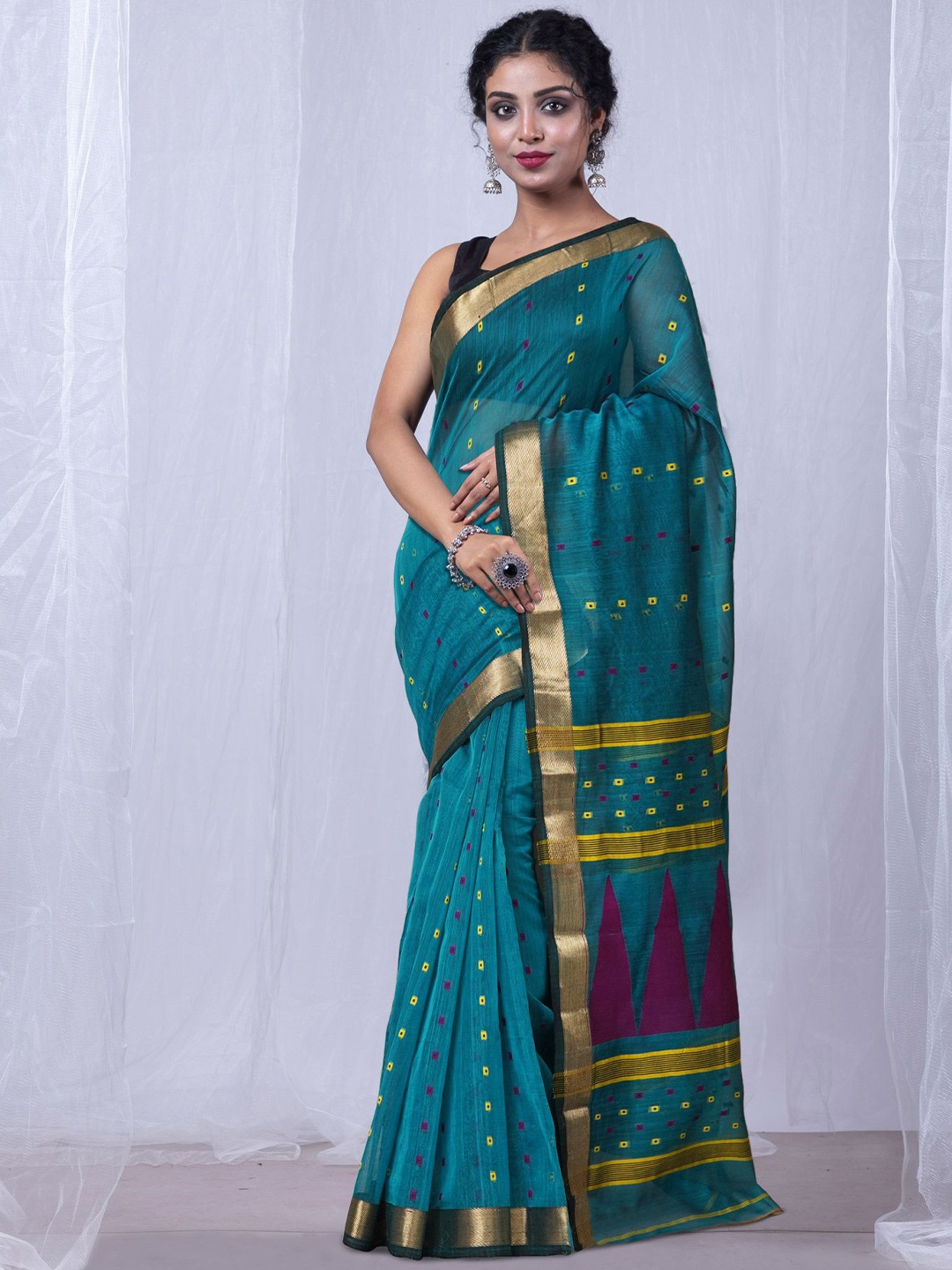 

Unnati Silks Woven Design Zari Handloom Maheshwari Saree, Blue