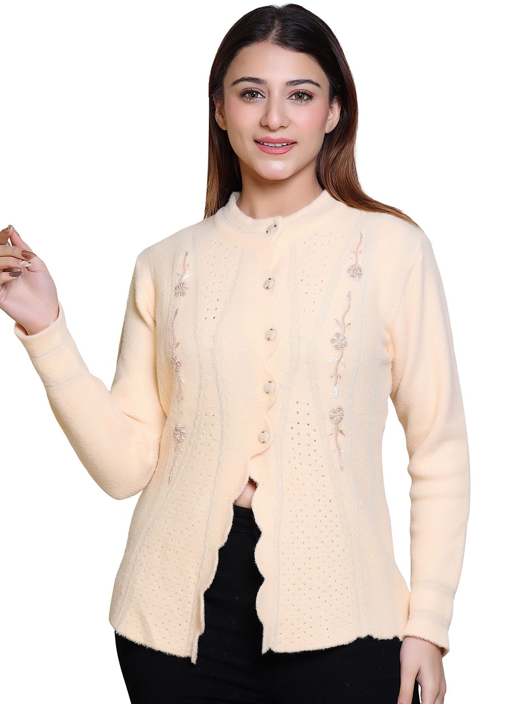 

Lady Leaf Women Self Design Cardigan, Camel brown