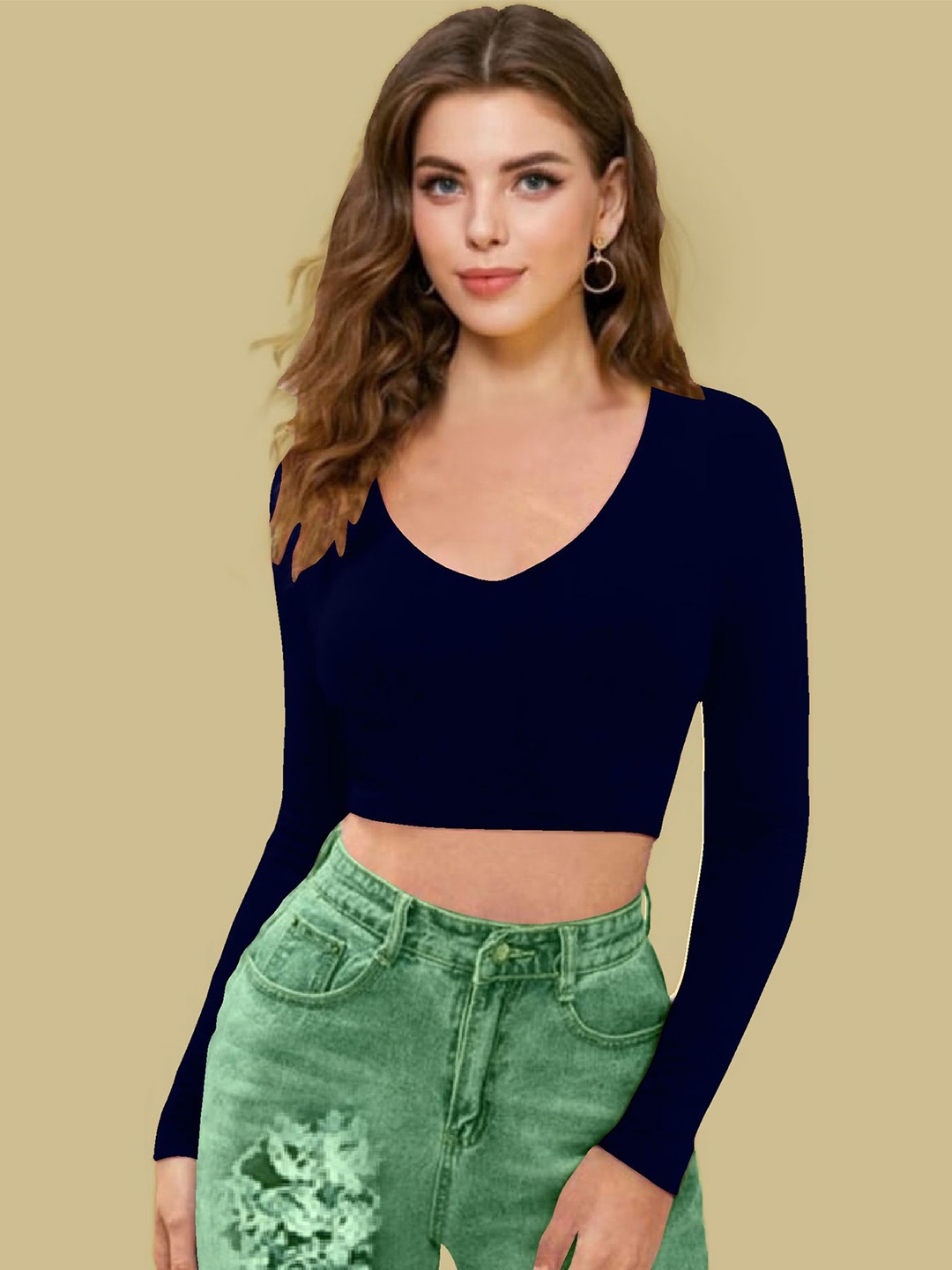 

Dream Beauty Fashion Women V - Neck Fitted Crop Top, Navy blue