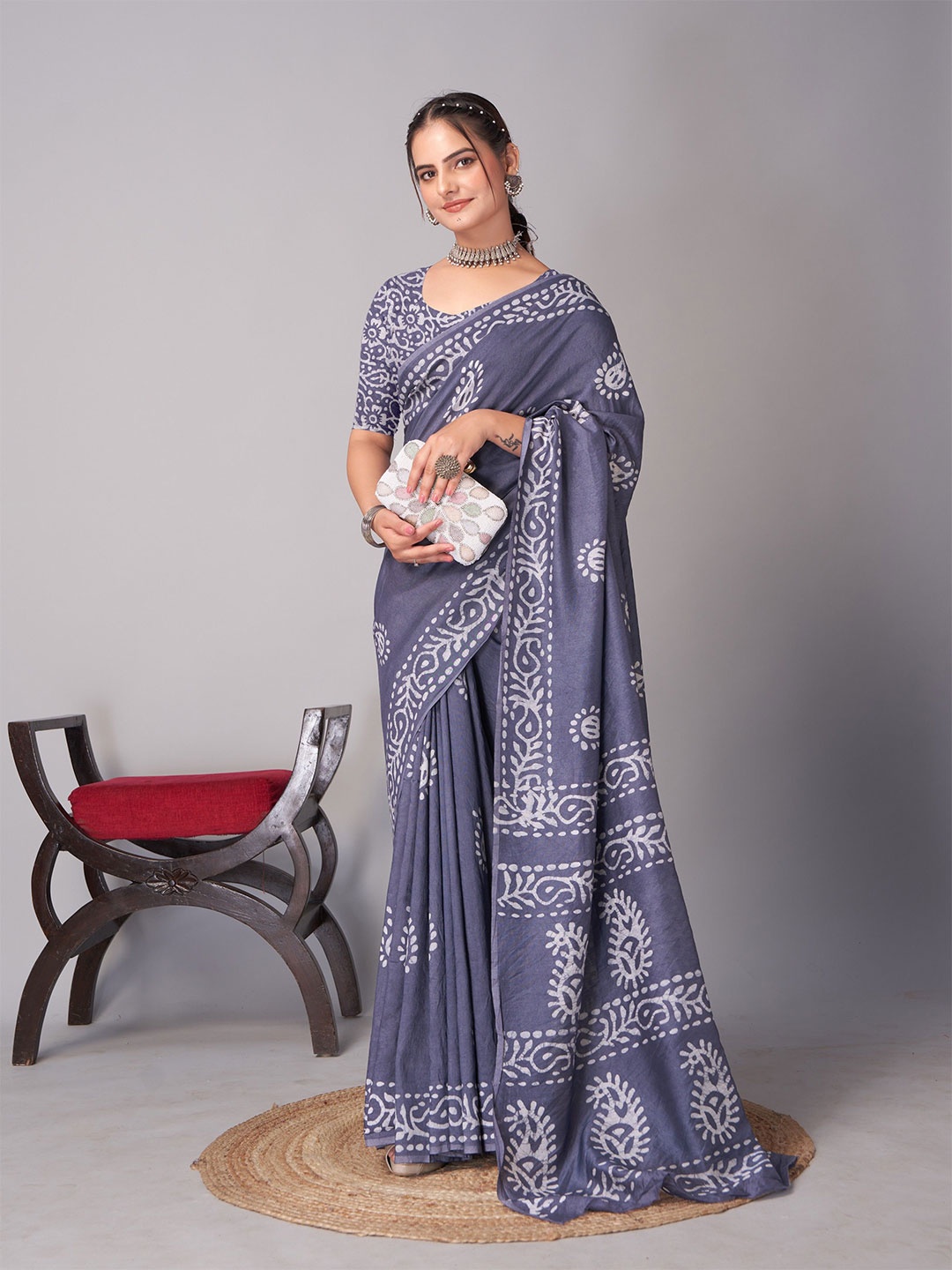 

HMP Fashion Batik Printed Saree, Blue