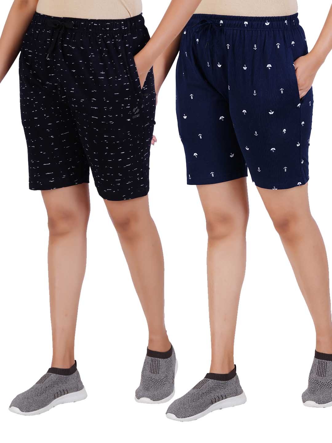 

GUIDE Women Pack Of 2 Printed Shorts, Navy blue