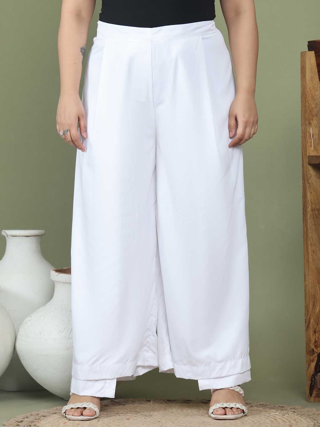 

theRebelinme Women Plus Size Wrap High-Rise Loose Fit Trousers, White