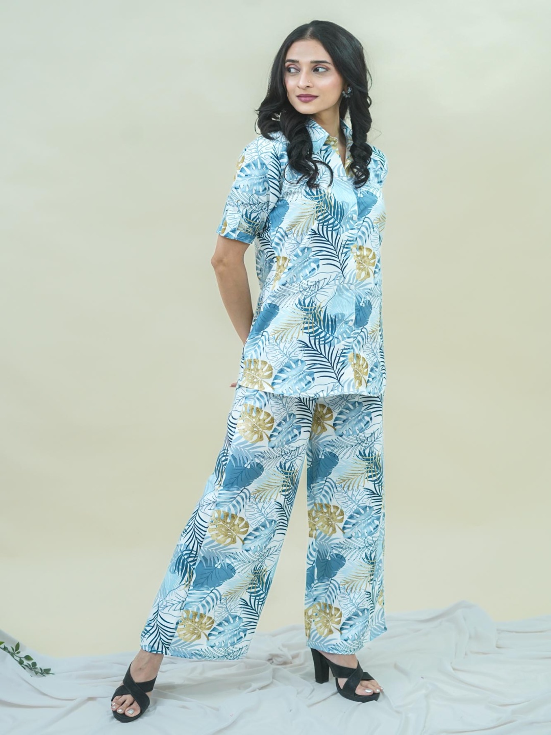 

GO BOUJEE Printed Shirt With Trouser Co-Ords, Blue