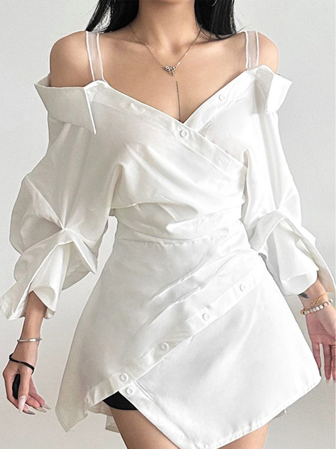 

LULU & SKY Bell Sleeve Fit & Flare Dress, White