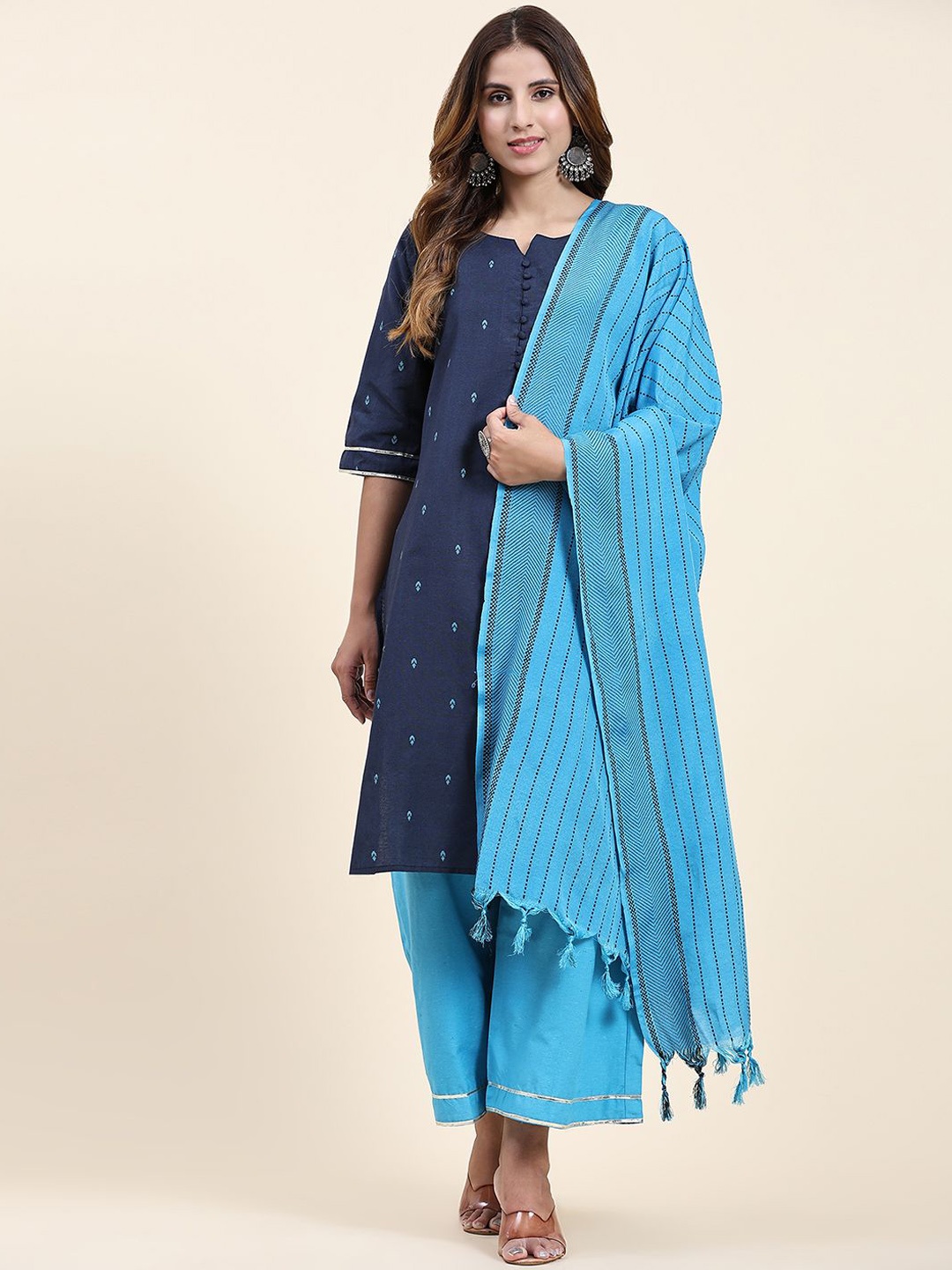 

Anushil Women Ethnic Motifs Embroidered Regular Gotta Patti Kurta with Palazzos & With Dupatta, Navy blue