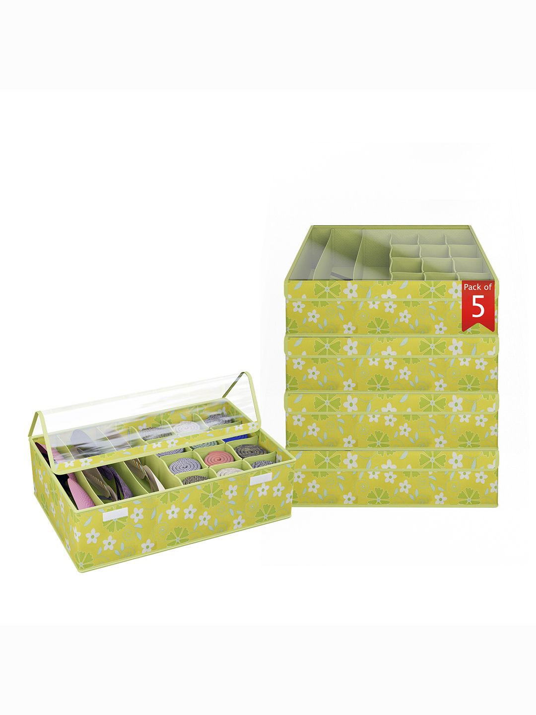 

Kuber Industries Green Set of 5 Reusable Drawer Organiser Organisers