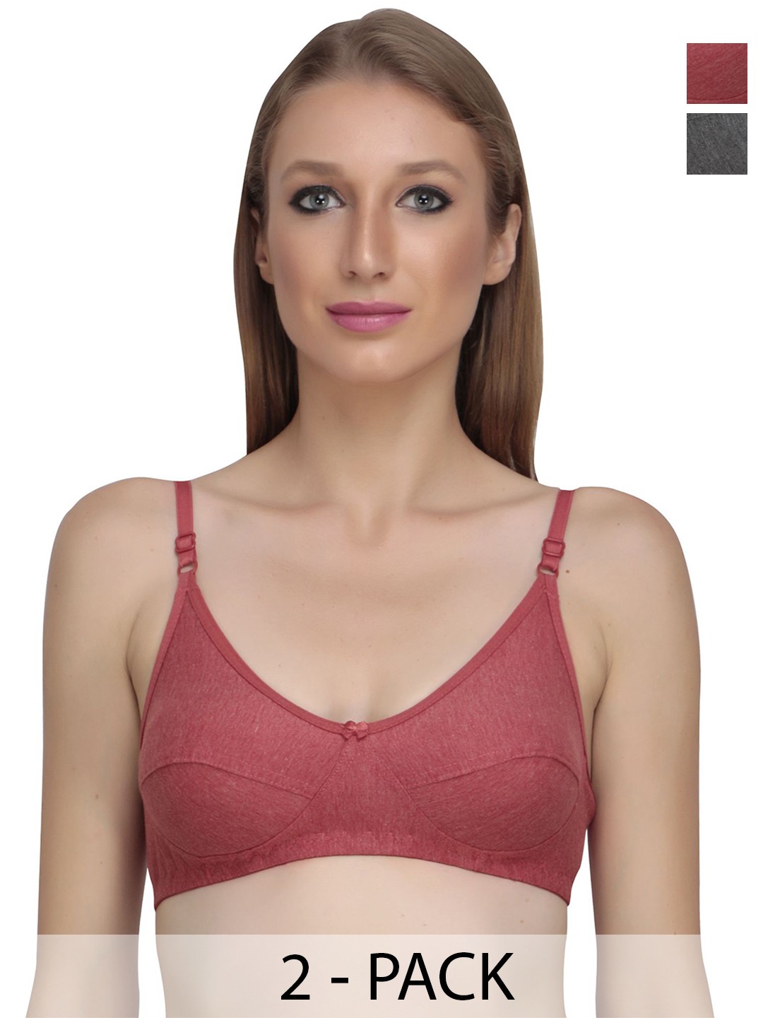 

Liigne Women Pack of 2 Full Coverage Non Padded T-shirt Bra, Pink