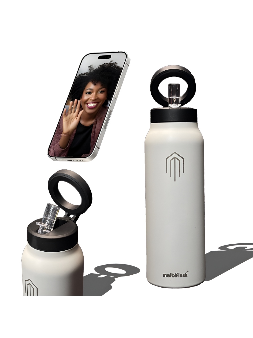 

MELBIFY White & Black Single Stainless Steel Solid Double Wall Vacuum Water Bottle