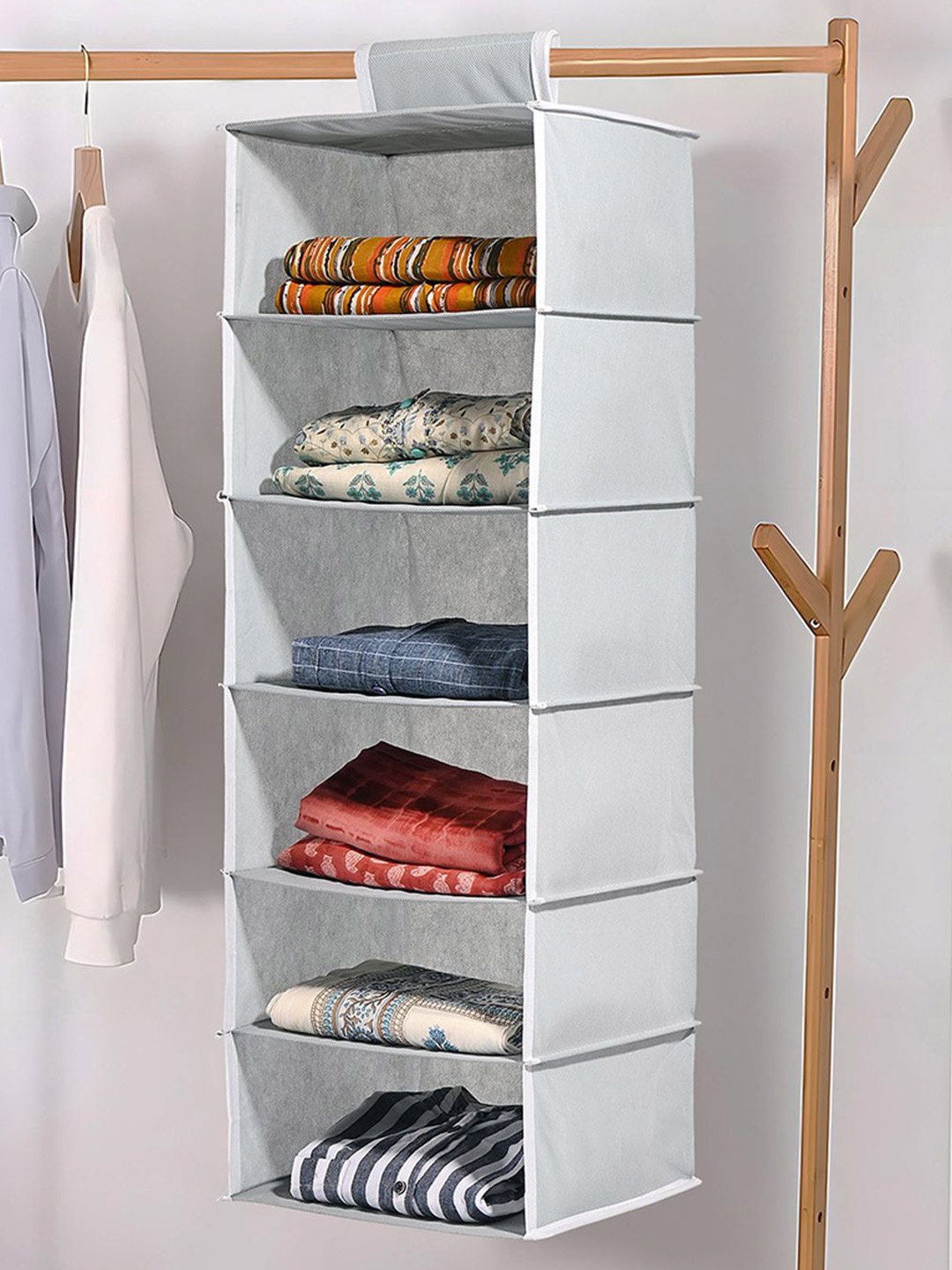 

Kuber Industries Grey 6 Shelf Foldable Hanging Multi-Utility Wardrobe Organisers