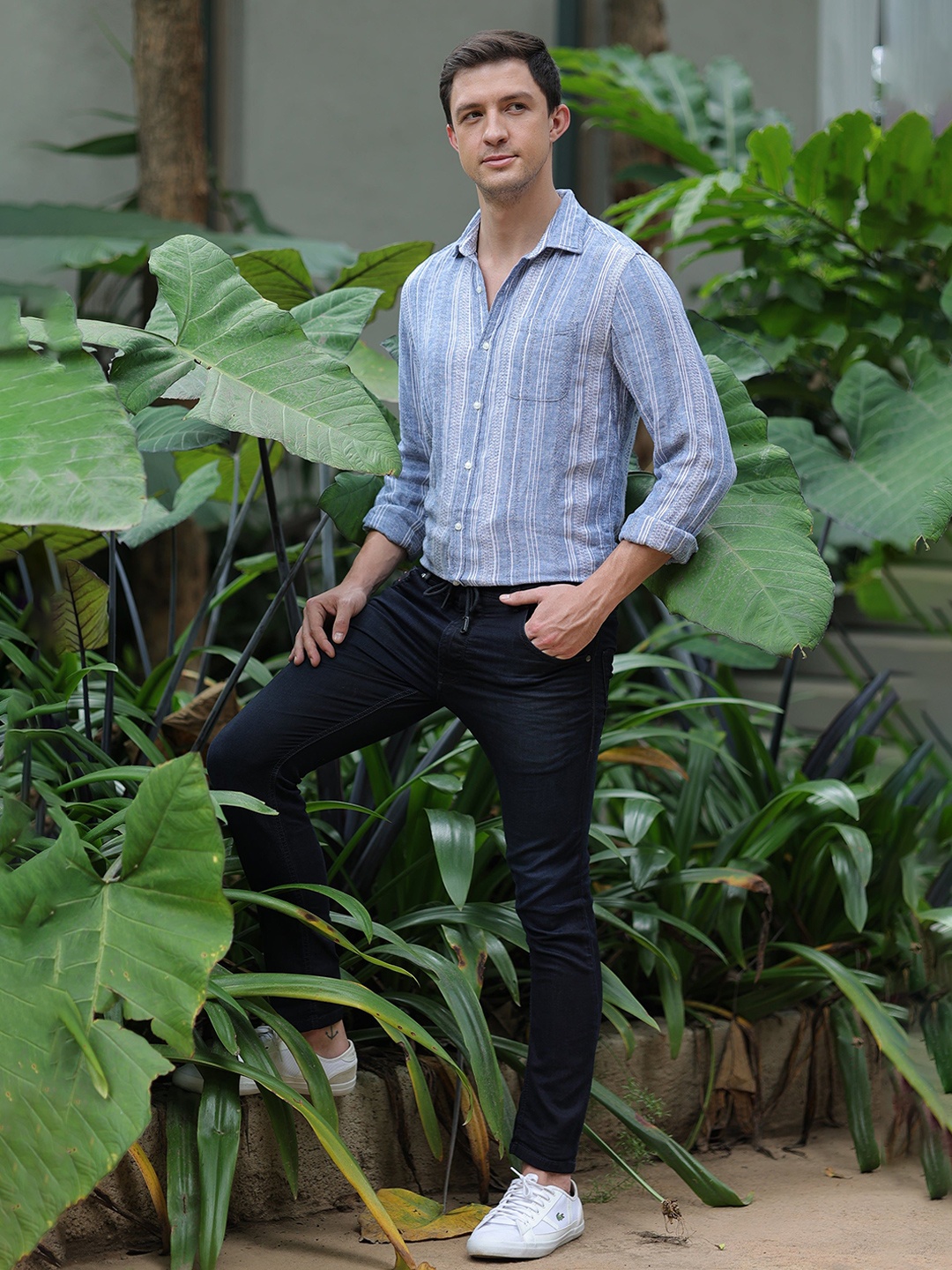 

Grane - Linen Blend Striped Shirt - Blue