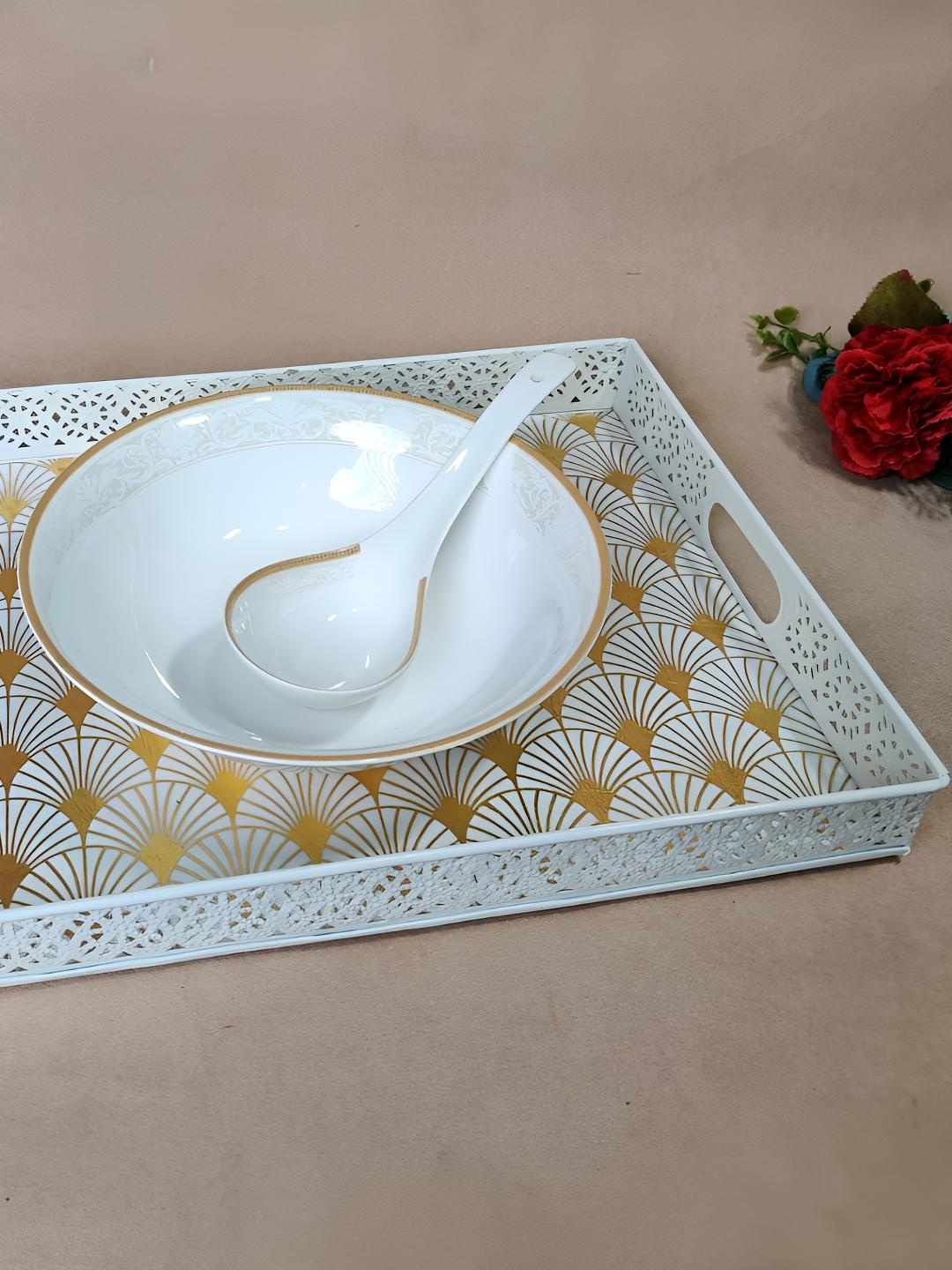 

THE HOME CO. Gold-Toned 2025 MDF 1 Pieces Easy to Clean Serving Tray