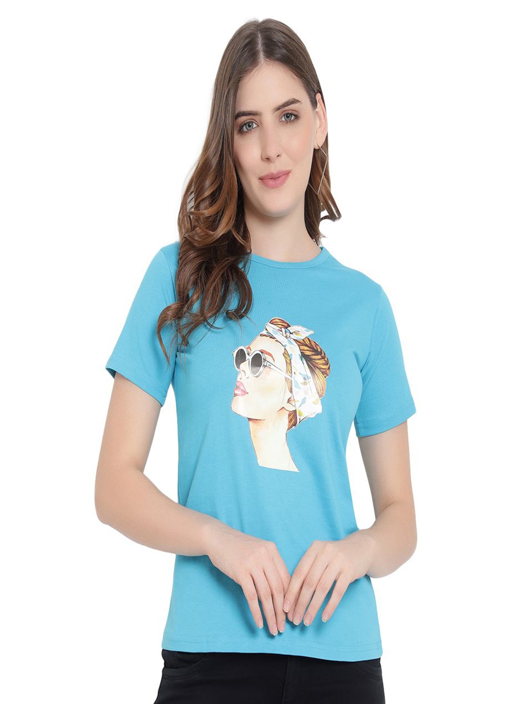 

DEEPMAYRA COLLECTION Printed Fitted Cotton Top, Blue