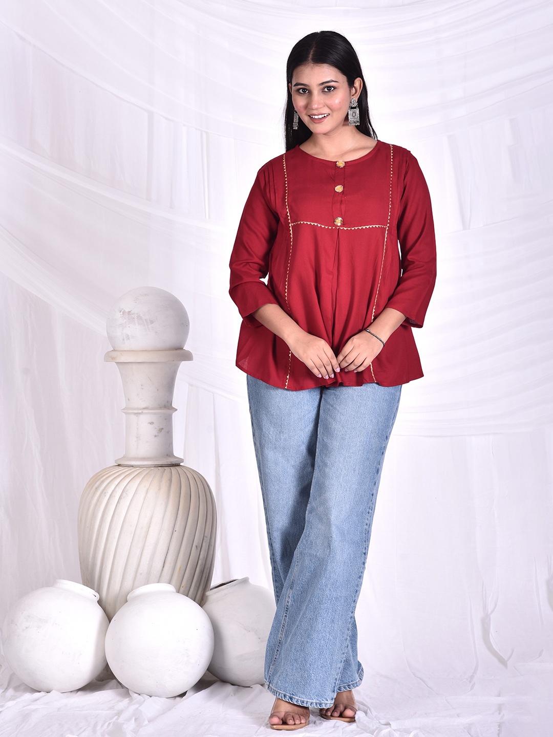 

Rashmi Shree Creation Women Round Neck Tunic, Red