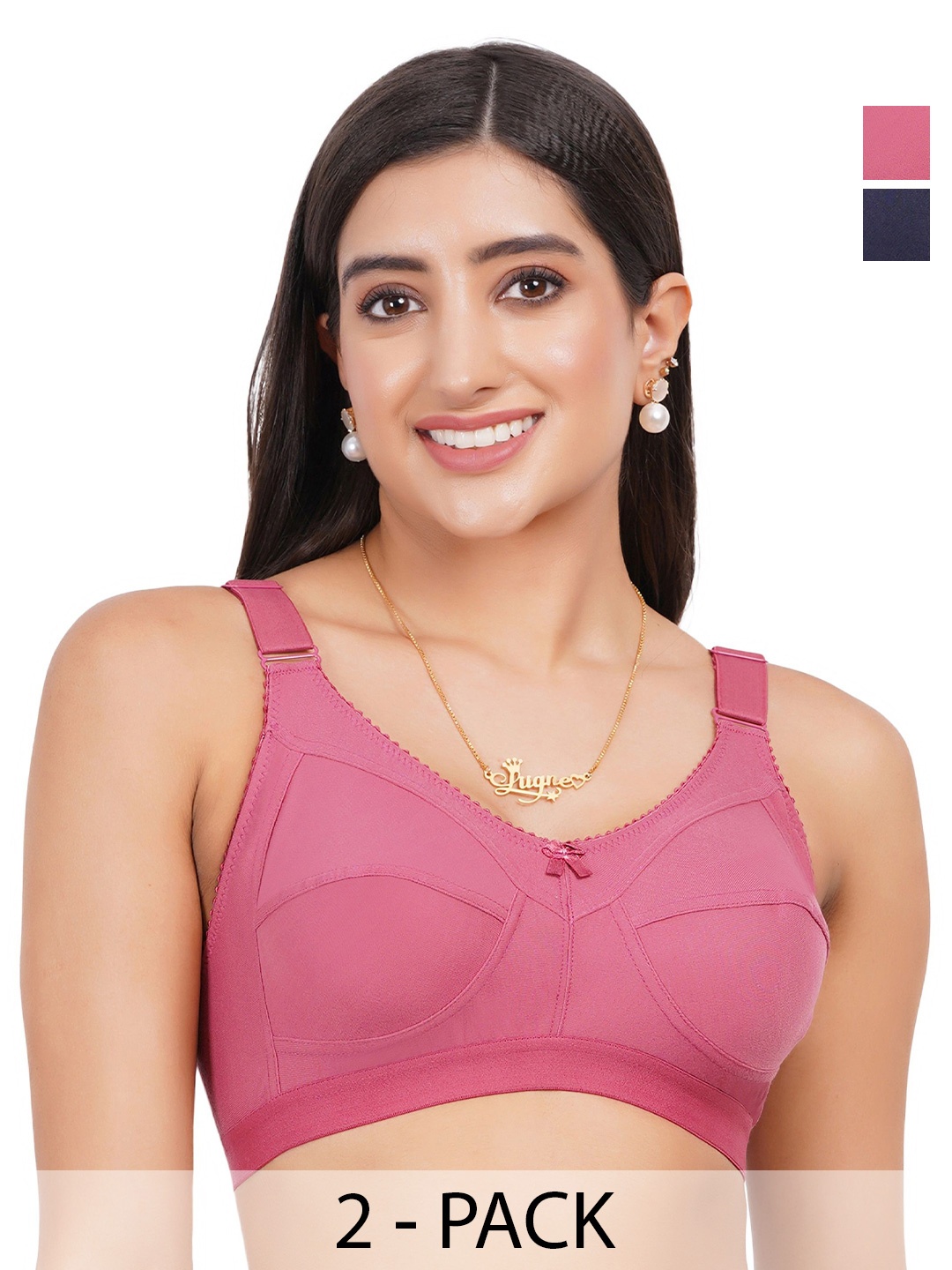 

Liigne Women Pack of 2 Full Coverage Non-Wired and Non Padded T-shirt Bra, Navy blue
