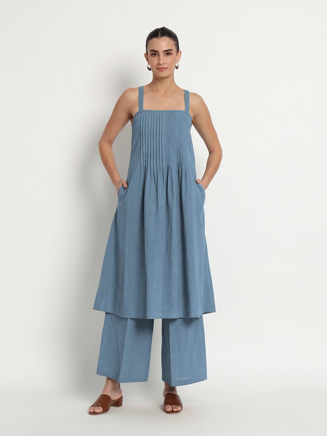 

Thevasa Pure Cotton Spaghetti Kurta & Palazzos Co-Ord Set, Blue