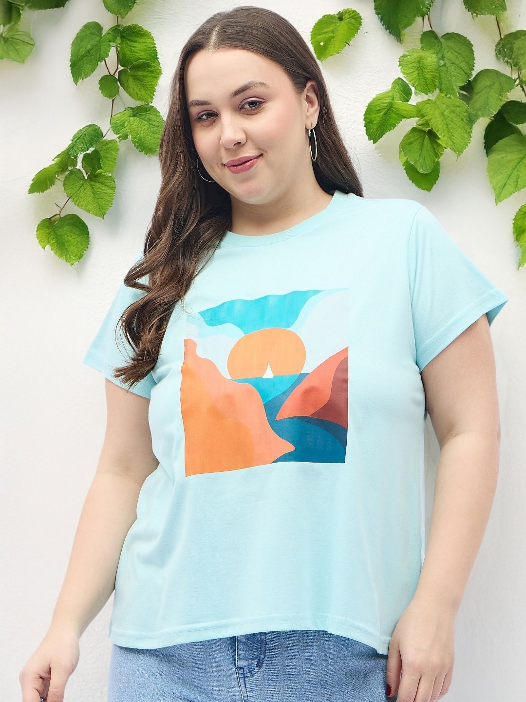 

DressBerry Curve Women Printed T-shirt, Turquoise blue