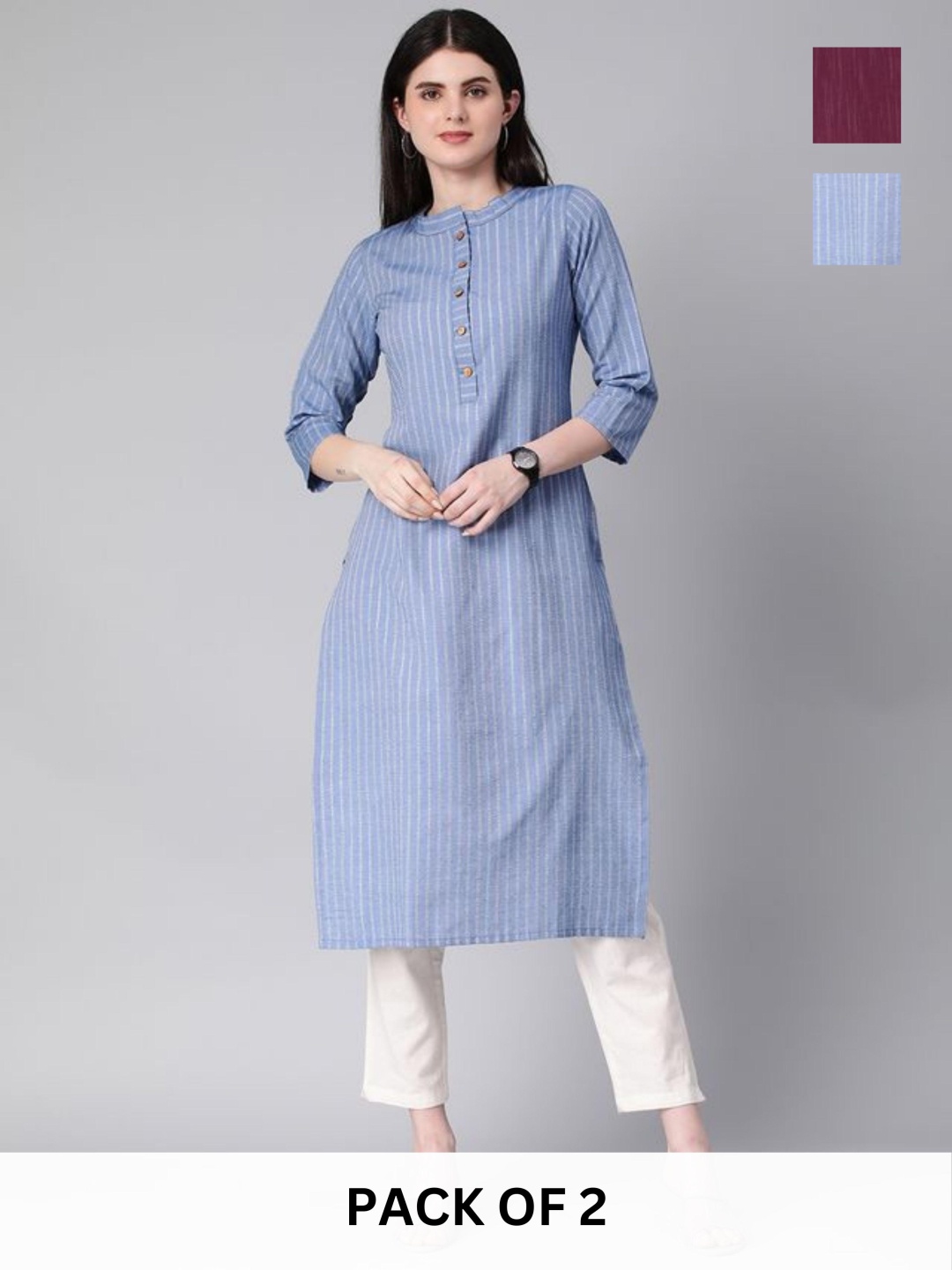 

KALINI Women Striped Kurta, Blue