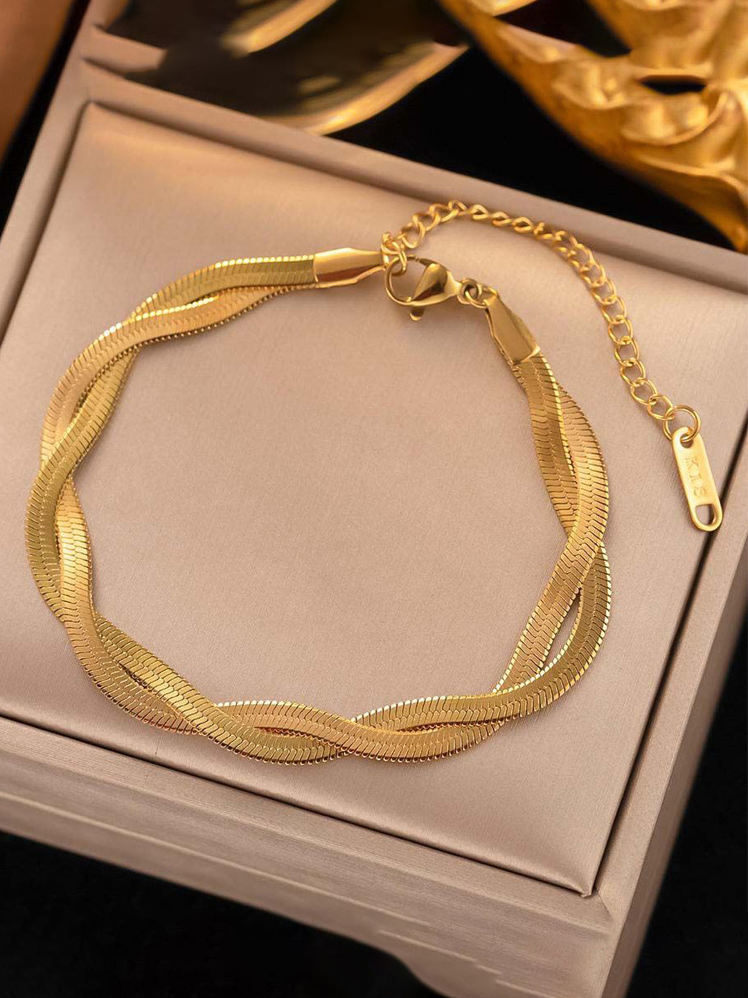 

GOLDIWALA Gold-Plated Stainless Steel Snake Chain Cross Weave Twist Multistrand Bracelet