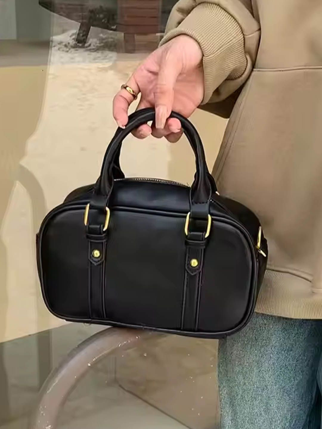 

StyleCast Structured Handheld Bag with Cut Work, Black