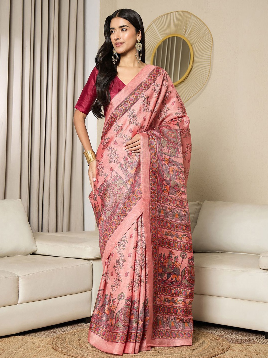 

Saree mall Ethnic Motifs Printed Ready to Wear Khadi Sarees, Mauve