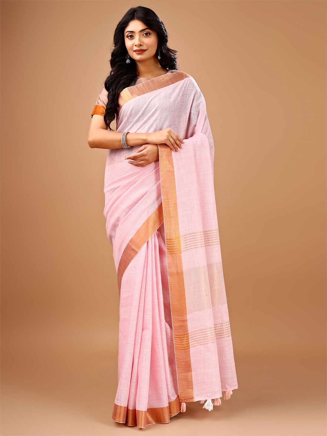 

PURI MAA Zari Linen Blend Fusion Kota Saree, Pink