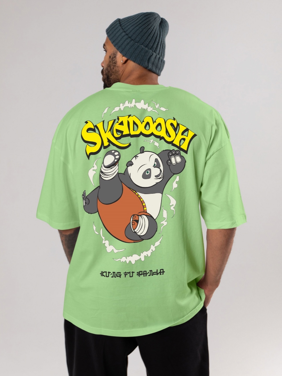 

FLYIND VOGUE OUTFIT Men Kung Fu Panda Bio Finish Graphic Printed Cotton Oversized T-shirt, Green