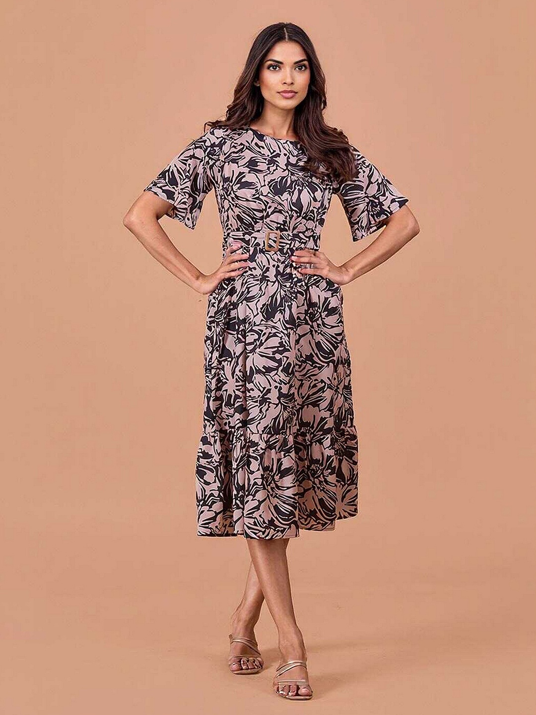 

DressBerry Floral Print Fit & Flare Midi Dress, Black