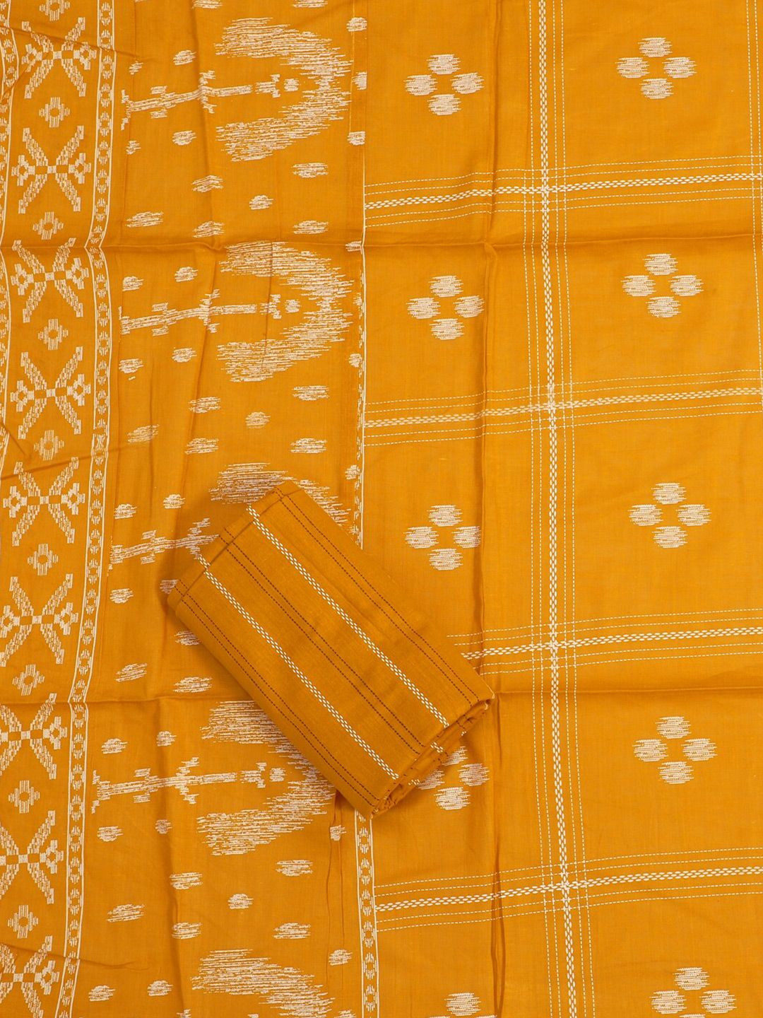 

Jensuits Ethnic Motifs Ikat Printed Gotta Patti Unstitched Dress Material, Yellow