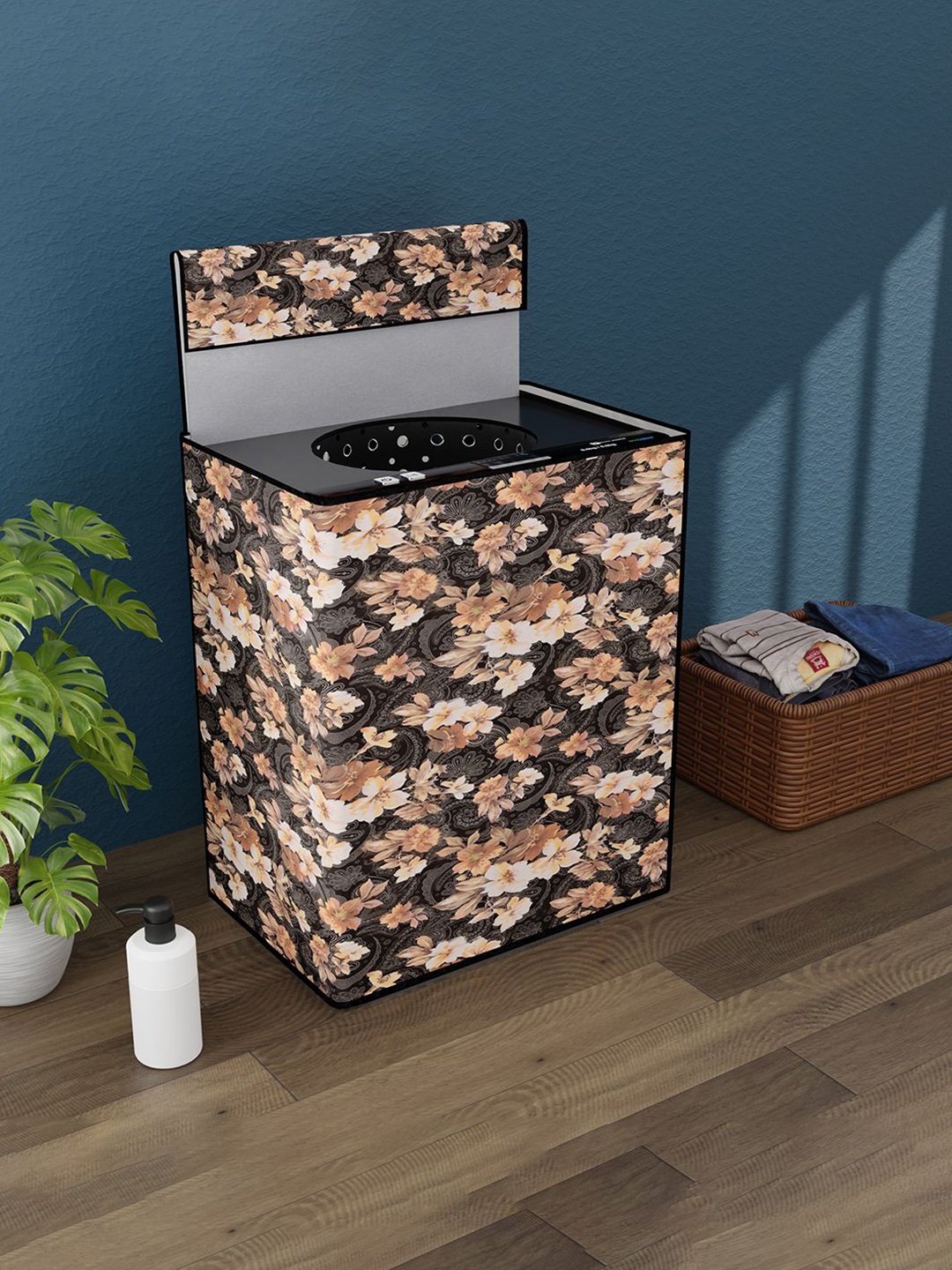 

Kuber Industries Grey & Brown Printed Washing Machine Cover