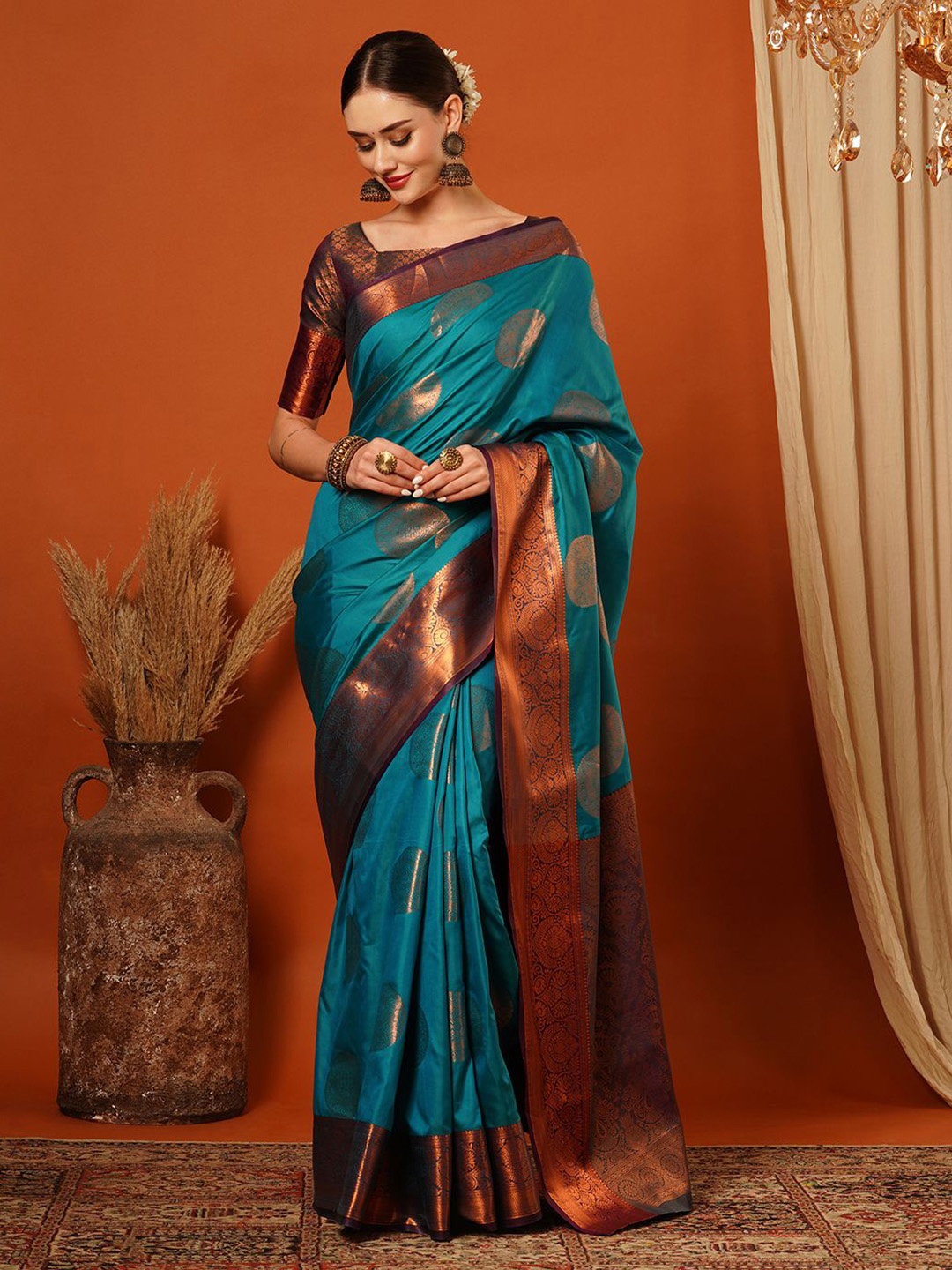 

VILLAGIUS Woven Design Zari Pure Silk Banarasi Saree, Blue