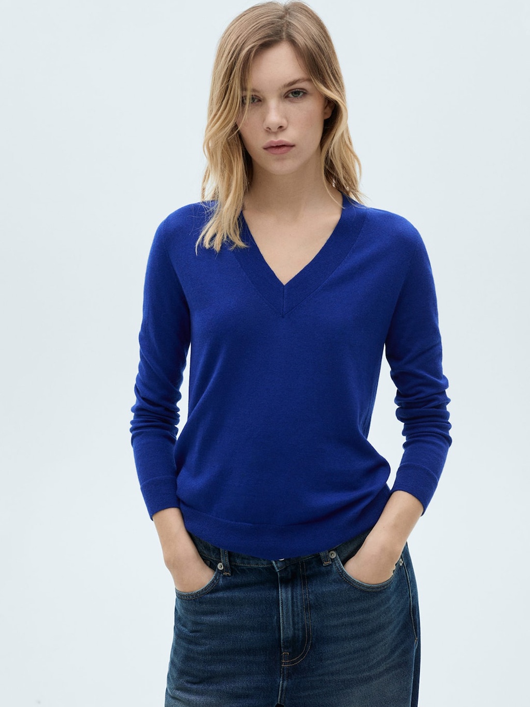 

MANGO V-Neck Regular Fit Pullover, Blue