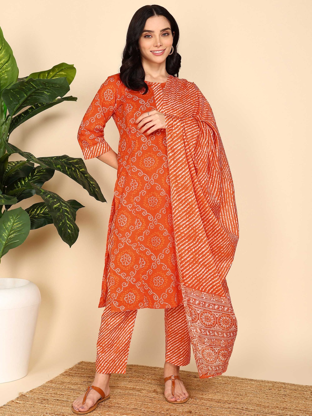 

Moms Ever Women Straight Feeding Kurta Set with Dupatta, Orange