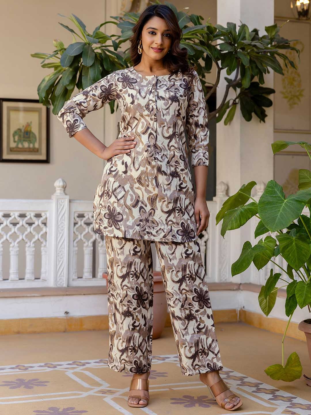 

Selvia Printed Tunic With Trouser Co-Ords, Beige