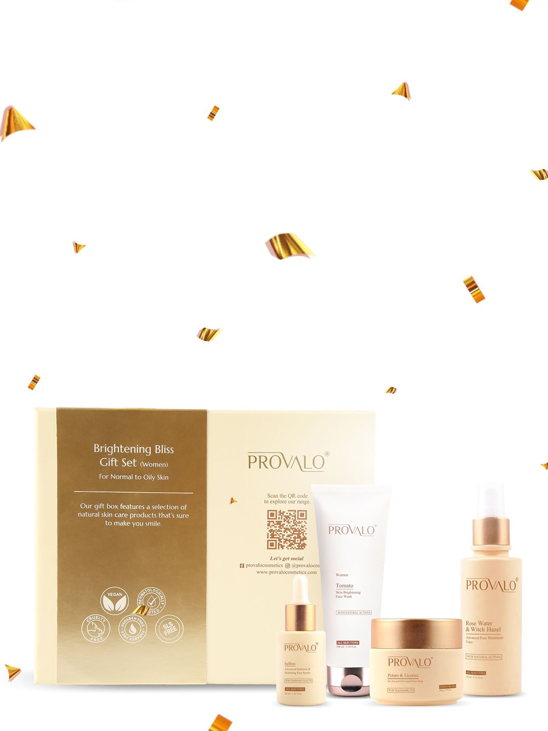 

PROVALO Set Of 4 Face Wash , Serum, Toner & Face Mask With Spatula Brightening Bliss Gift, Beige