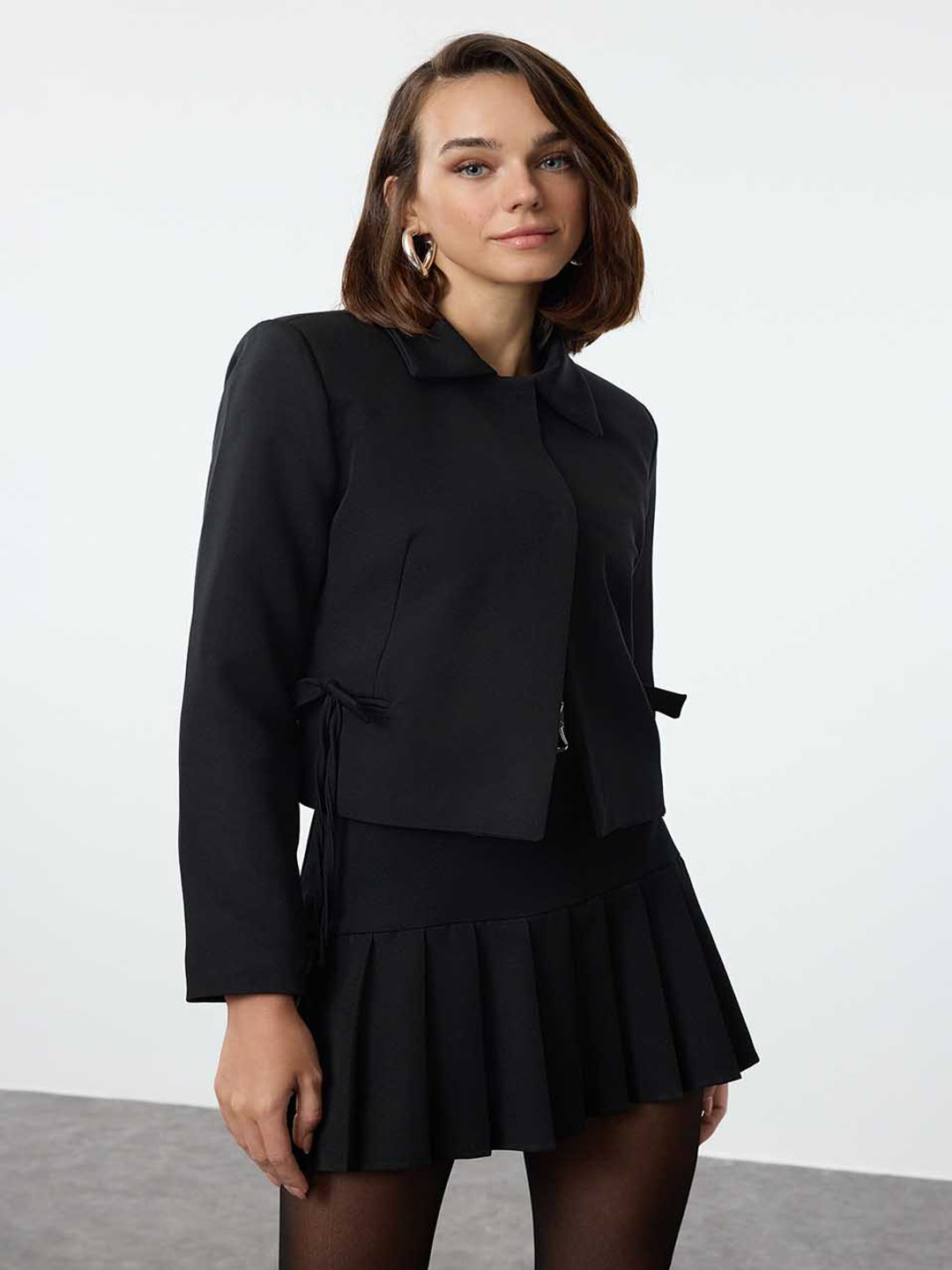 

Trendyol Women Spread Collar Solid Casual Tailored Jacket, Black
