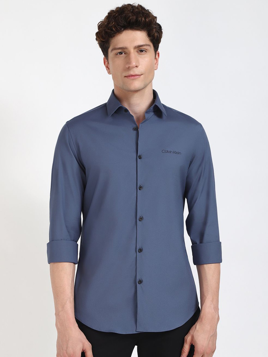 

Calvin Klein Jeans Men Slim Fit Opaque Printed Casual Shirt, Navy blue