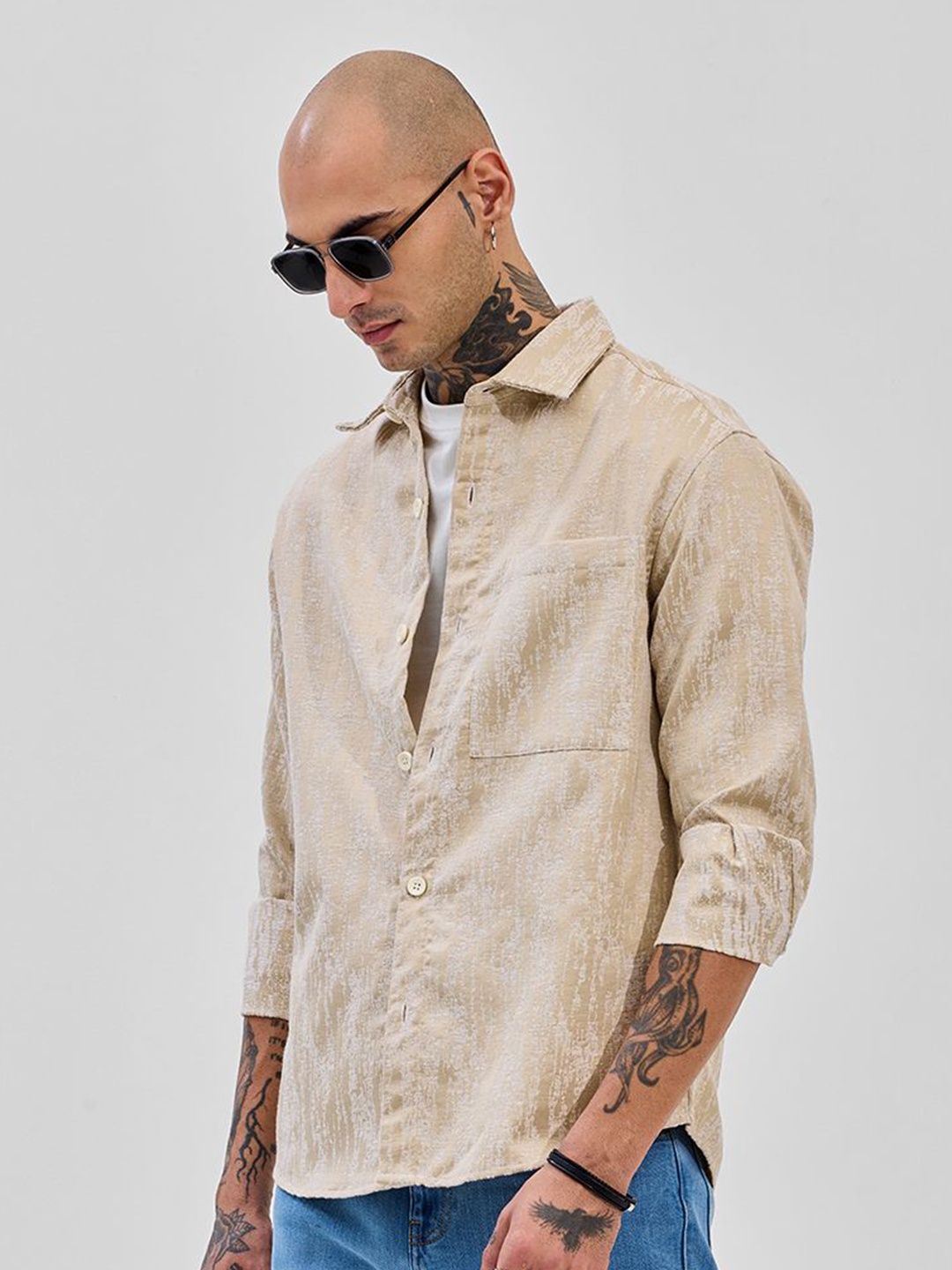 

Snitch Men Relaxed Opaque Formal Shirt, Beige