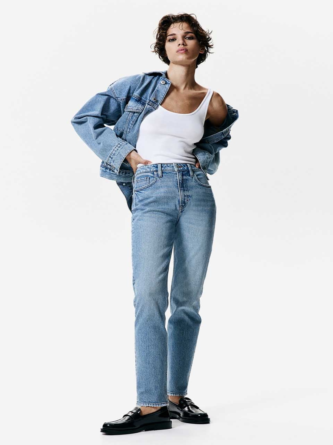 

H&M Slim Straight High Ankle Jeans, Blue